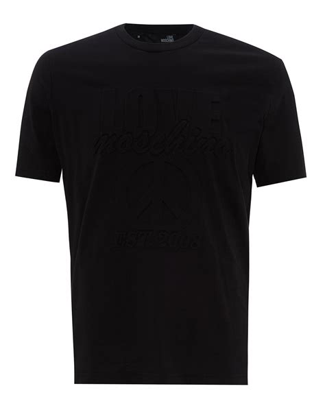 Mens Embossed Logo T-Shirt, Regular Fit Black Tee