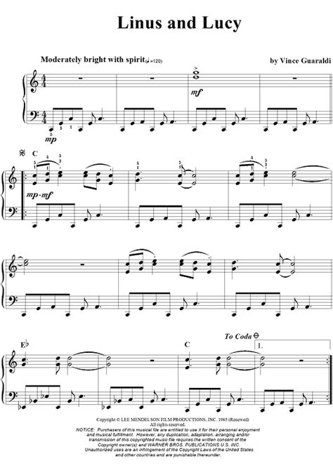 Free Printable Linus And Lucy Piano Sheet Music