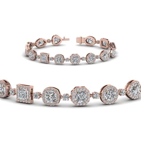 Halo Diamond Bracelet For Women In 14K Rose Gold | Fascinating Diamonds