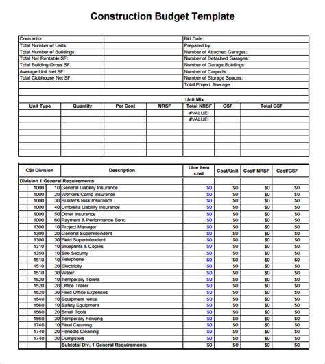 Google Sheets Construction Budget Template