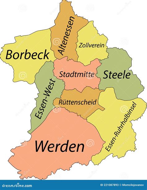 Pastel Map Of Districts Of Essen, Germany Cartoon Vector ...