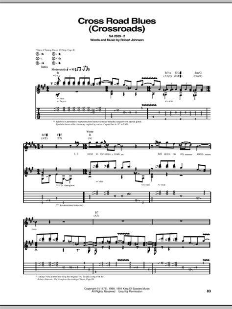 Cross Road Blues (Crossroads) by Robert Johnson Sheet Music for Guitar Tab at Sheet Music Direct