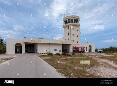 Milos, Greece, May 16, 2017: Milos Island National Airport building ...