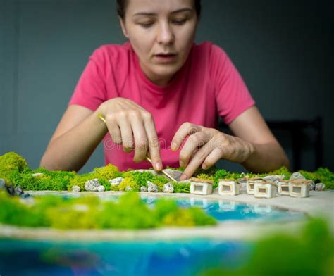 The Process of Making the Art Decor of Epoxy Resin, Natural Stones and Moss Stock Image - Image ...