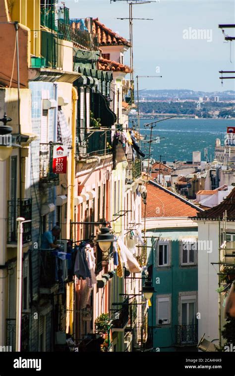 Lisbon Portugal August 03, 2020 View of classic facade of ancient ...