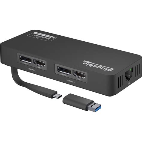 Plugable 4K DisplayPort and HDMI Dual Monitor Adapter with Ethernet for USB 3.0 and USB-C ...