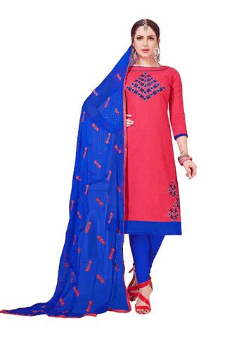 Generic Women's Slub Cotton Unstitched Salwar-Suit Material With Dupatta (Pink, 2 Mtr)-25149