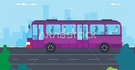 Vector cartoon for a group of Arab Gulf people inside public transport, bus, vector illustrator ...