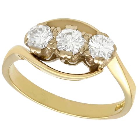 1.47Ct Diamond and 15k Yellow Gold, Palladium Set Trilogy Ring - Antique and Vintage at 1stDibs ...