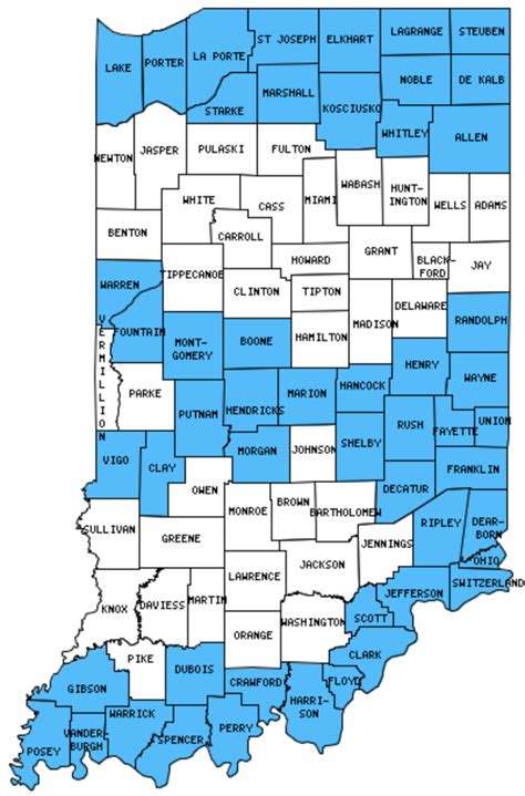 Indiana Map Showing Counties