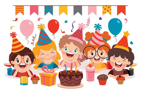 Cartoon Characters Celebrating Birthday Party 13480750 Vector Art at ...