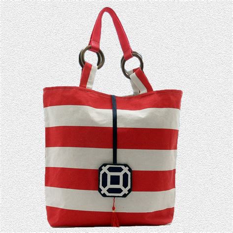 Reversible beach tote bag in red and white striped fabric Beach Tote ...