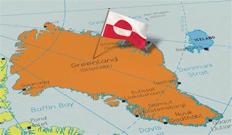 Premium Photo | Greenland national flag pinned on political map 3d illustration