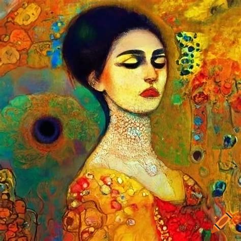 Colorful abstract art with yellow poppies and woman in graphic form on Craiyon