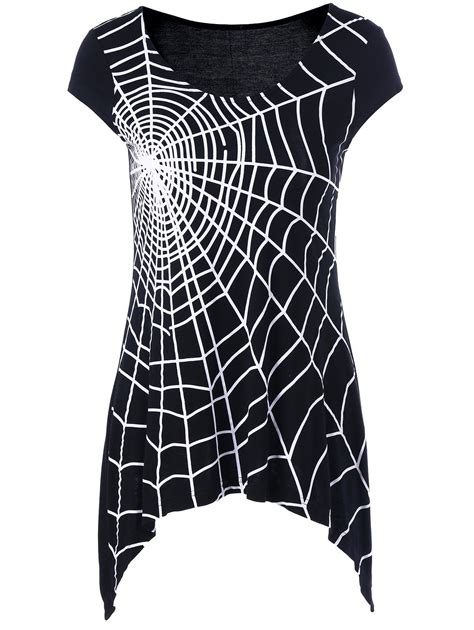 [78% OFF] Spider Web Cap Sleeve T-Shirt | Rosegal