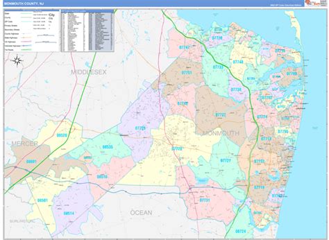 Monmouth County, NJ Wall Map Color Cast Style by MarketMAPS - MapSales