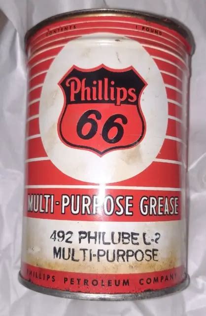VINTAGE PHILLIPS 66 Lubricant One Pound Multi Purpose Grease Tin Oil Can $64.99 - PicClick