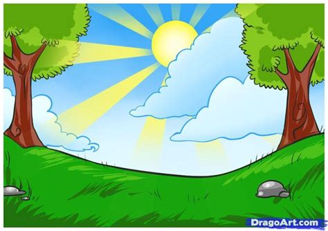 how to draw day | Easy scenery drawing, Scenery drawing for kids ...