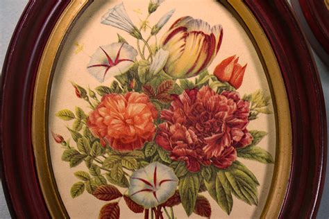 Oval Framed Floral Prints, J. L. Prevost, Wooden Frames, Botanical ...