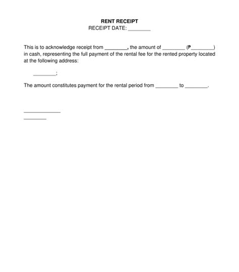 Rent Receipt - Sample Template to Fill out Word and PDF