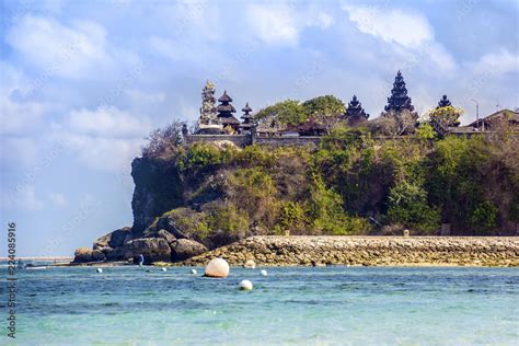 Pantai Pandawa beach and temple on a cliff, Bali, Indonesia Stock Photo ...