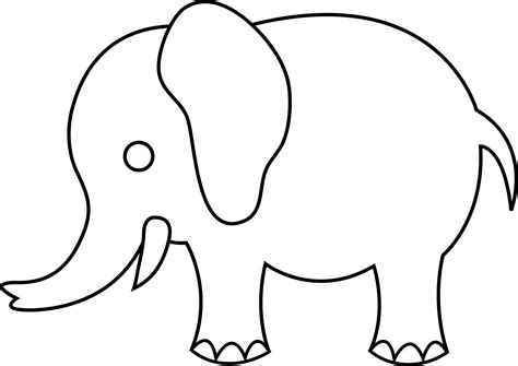 Cute Elephant Line Art - Free Clip Art