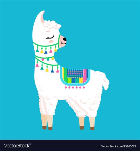 Cute white llama with closed eyes Royalty Free Vector Image