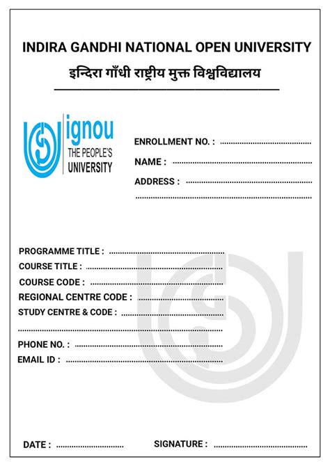 IGNOU Assignment Front Page 2024 | IGnouAdmission.in