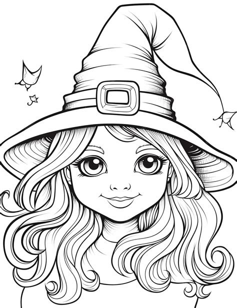 Premium AI Image | A black and white line drawing of a witch wearing a hat.