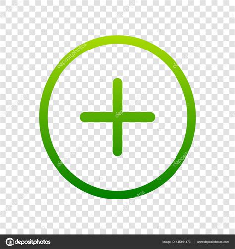 Positive symbol plus sign. Vector. Green gradient icon on transparent ...