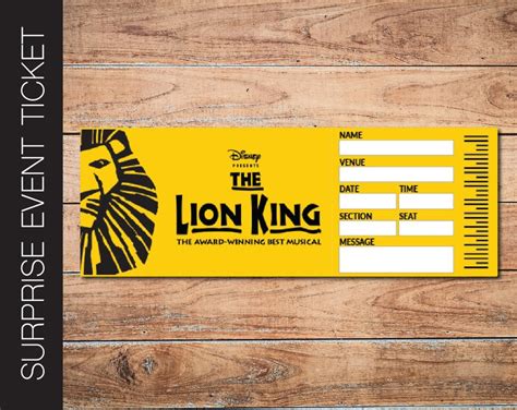 Printable LION KING Broadway Surprise Ticket. Editable Musical | Etsy