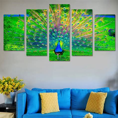 Hot sale wall art canvas painting peacock open green screen HD Printed ...