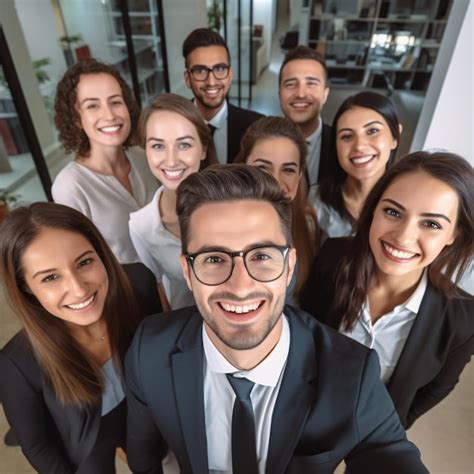 Premium AI Image | selfie of a team of professional business workers in the office smiling ...