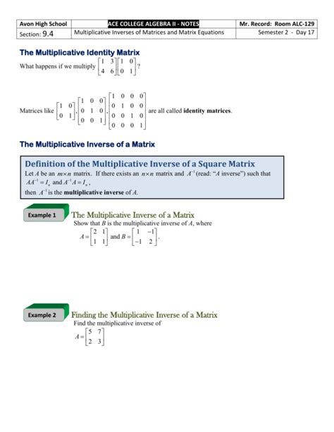 The Multiplicative Inverse of a Matrix