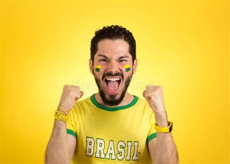 Brazilian Supporter of National Football Team is Celebrating, Ch Stock Photo - Image of ...