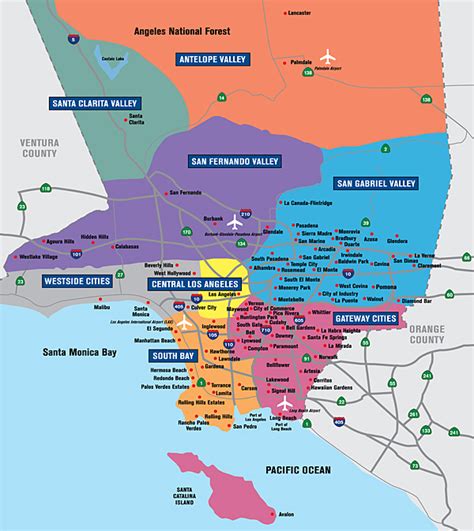 Explore the Regions and Cities of Los Angeles County | Los angeles map ...