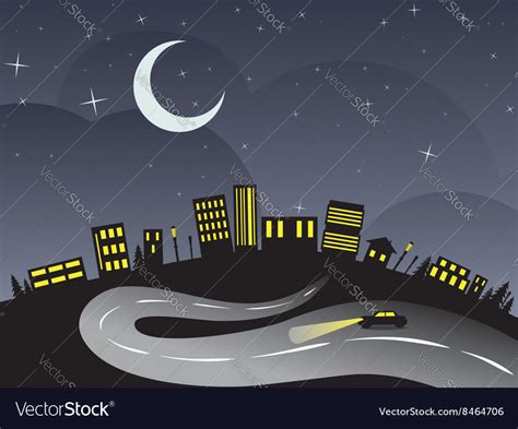 Night city and road Royalty Free Vector Image - VectorStock