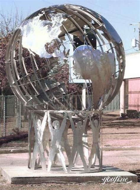 Metal Globe Sculpture with Abstract Figure- You Fine Metal Sculpture