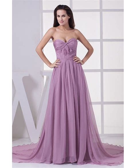 Sweetheart Lilac Purple Pleated Chiffon Long wedding Dress with Train # ...