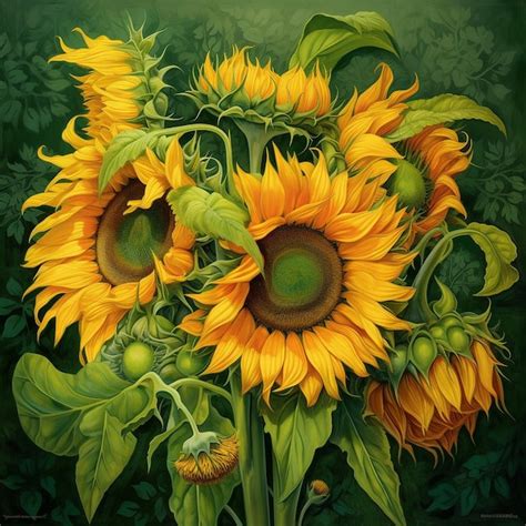 Premium AI Image | A painting of a sunflower with the green background