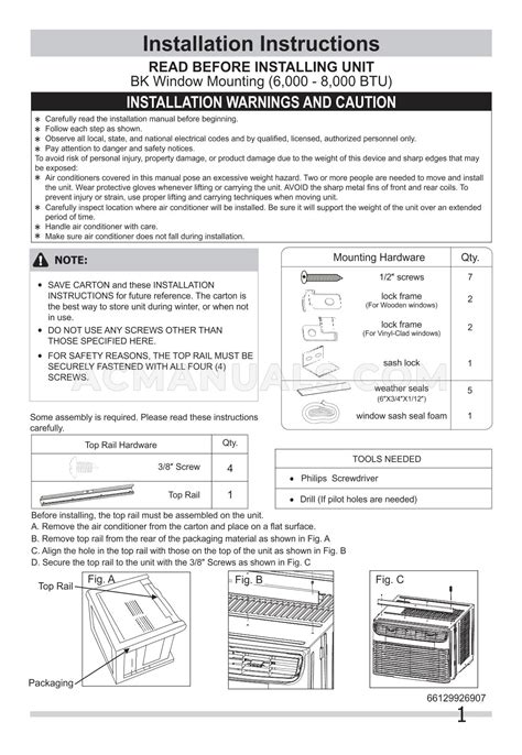 Frigidaire FFRA062ZA1 Installation Instructions