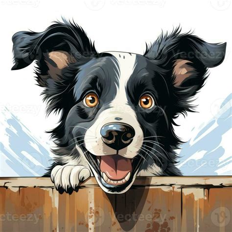 Cartoon Style Border Collie Peeking with Happy Expression AI Generated ...