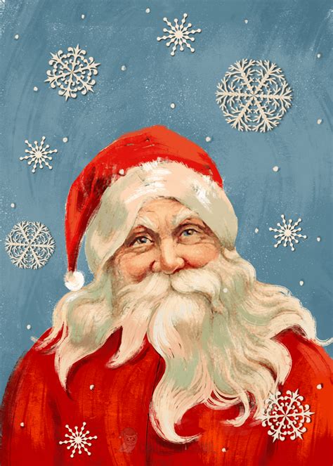 Free printable Christmas card featuring Santa Claus in a vintage style ...