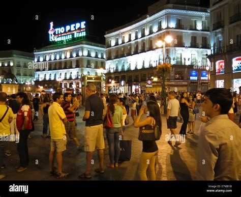 Puerta del Sol in Madrid at Night Stock Photo - Alamy