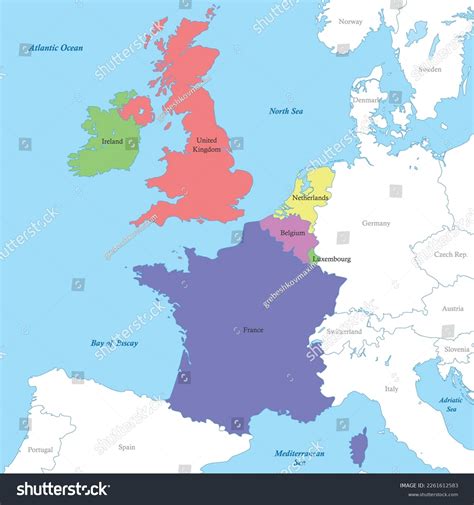 Color Political Map Western Europe Borders Stock Vector (Royalty Free) 2261612583 | Shutterstock