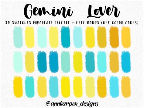 Gemini Lover Procreate Palette 30 HEX Color Codes Instant - Etsy