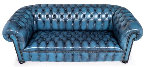 Vintage Steel Blue Leather Chesterfield Sofa at 1stdibs