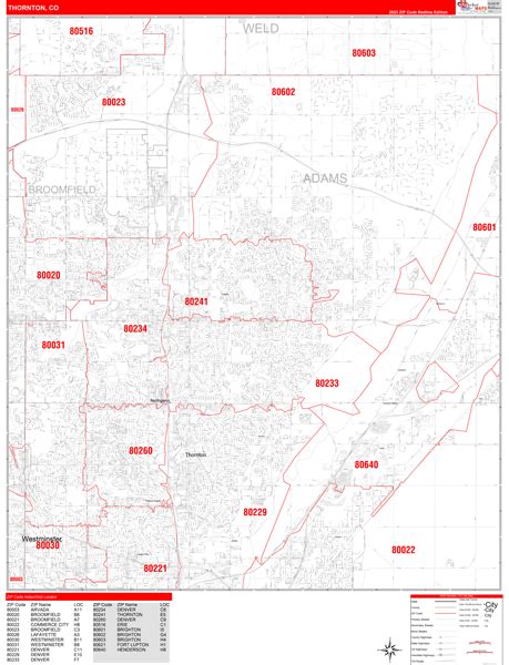 Thornton Colorado Zip Code Wall Map (Red Line Style) by MarketMAPS - MapSales