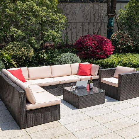 Walnew 8 Pieces Outdoor Patio Furniture Sofa Set All Weather PE Rattan ...