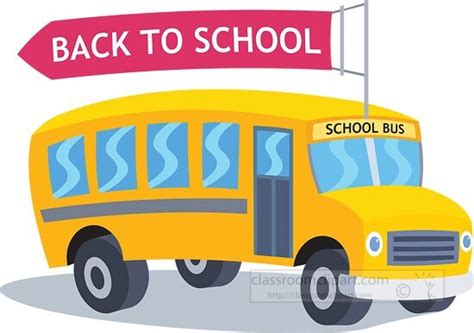 Back to School Clipart-school bus with rooftop flying banner back to school clipart